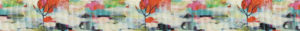 Japanisch anmutende, aquarellartige, in Pastellfarben gedruckte Landschaft mit einzelnen kahlen Bäumen.